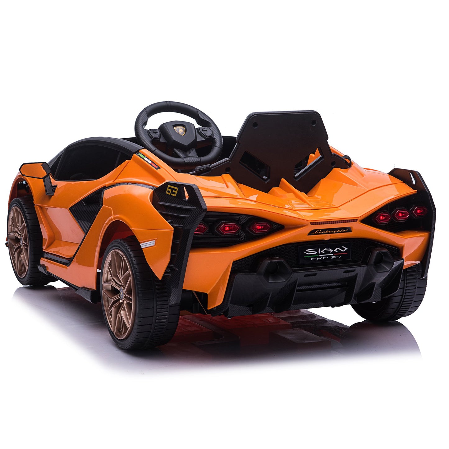 LISUEYNE Kids Ride on Car, 12V Lamborghini Sian Electric Car for Boys Girls, Remote Control, Orange
