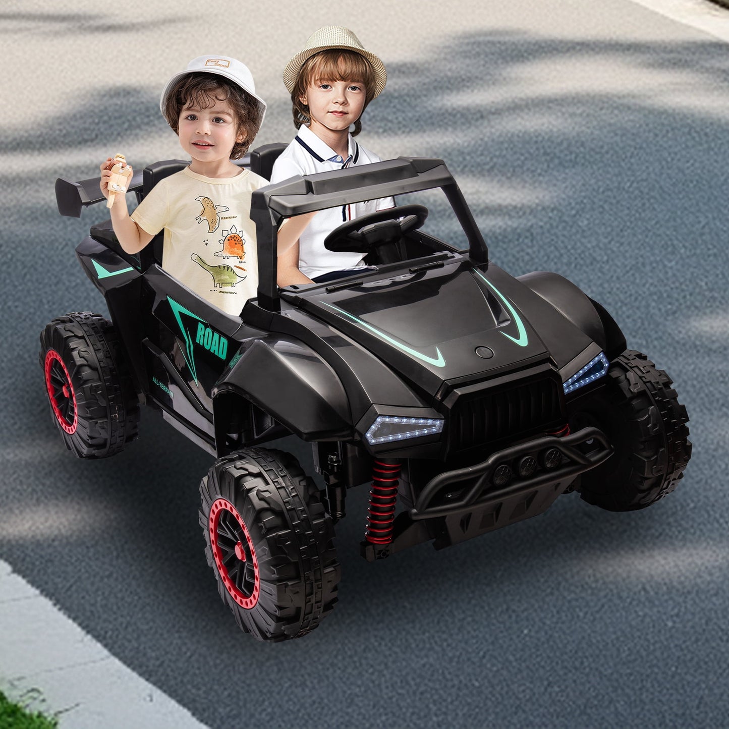 Track Seven 24V 2-Seater Ride on Car, Kids Electric Car with Remote Control, 20.4" Extra Width Seat, Bluetooth, Power Display, 24V Ride on Truck for Boys Girls Age 3+, Max Speed 6.21 mph, Black
