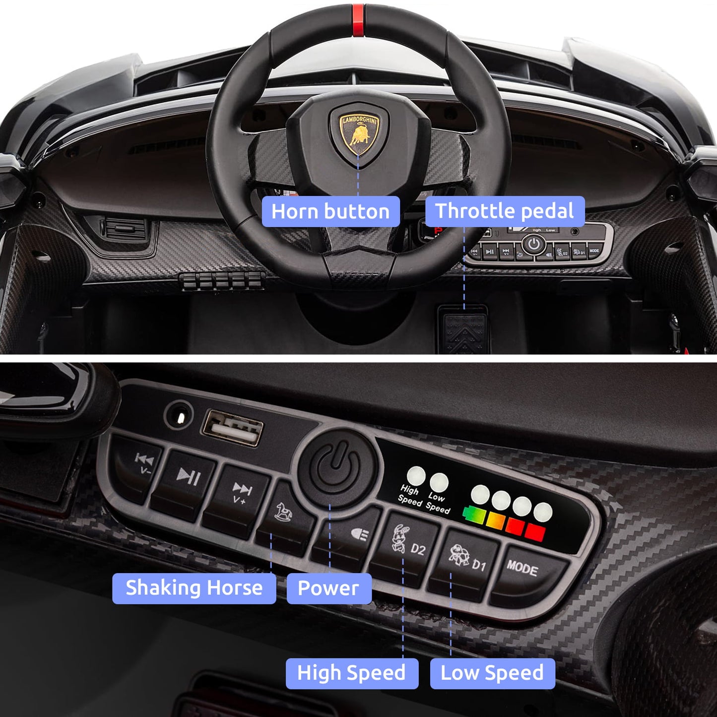 Track Seven 12V Kids Ride on Car, Licensed Lamborghini Veneno Electric Car with Remote Control, Music, Age 3+, Black