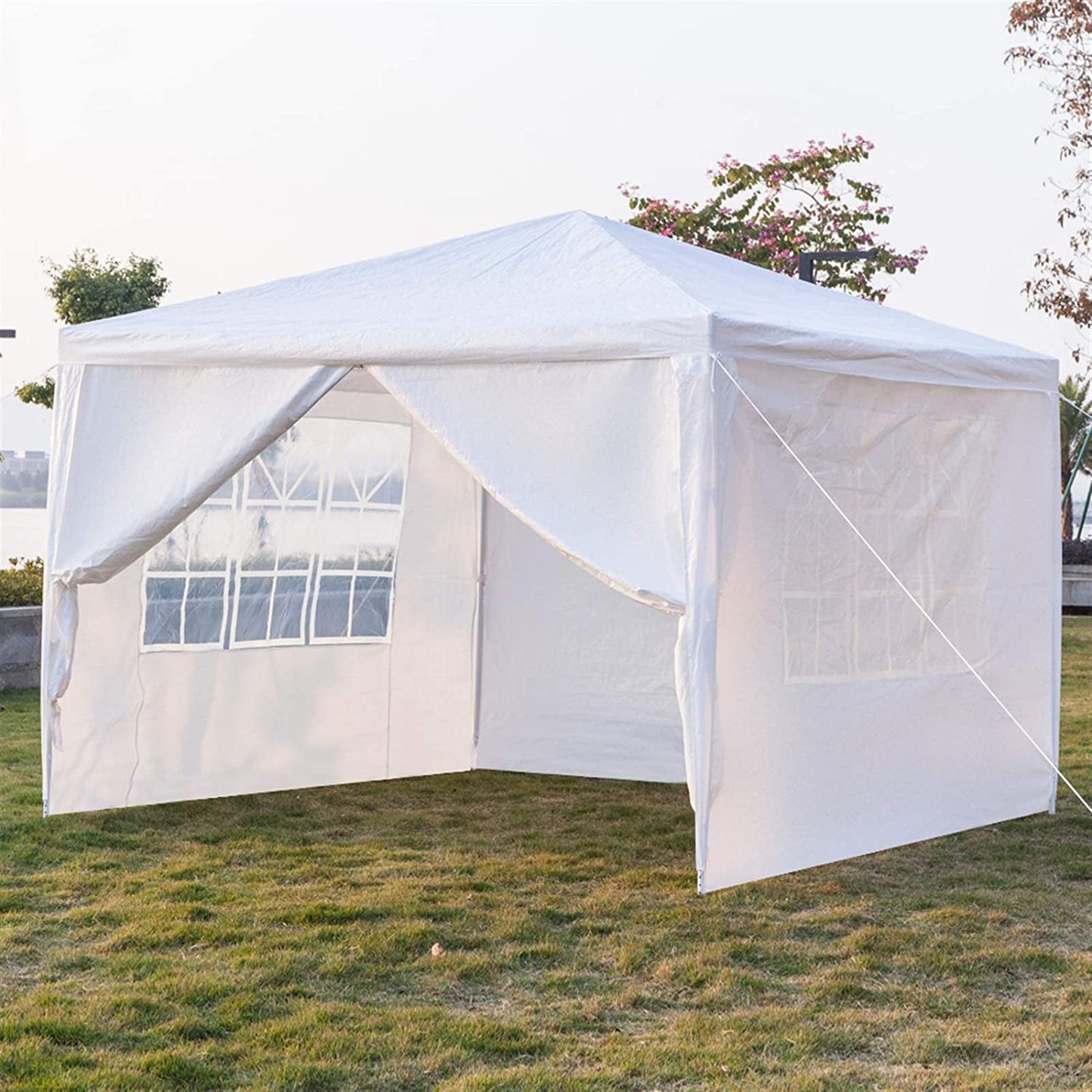 COOKCOK 10 x 10 ft Outdoor Wedding Party Gazebo Tent, Waterproof Tent with Spiral Tubes, Patio Parties Tent Sunshade Shelter Canopy with Removable Sidewalls & Brighter Windows (4 Sidewalls)