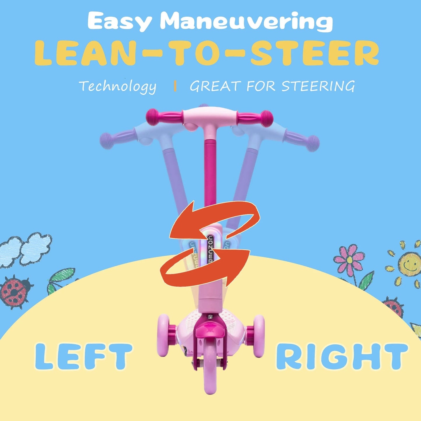 Track Seven Electric Scooter for Kids, 3 Wheels Kids Kick Scooter with Spray, LED Lights, PU Wheels, Wide Pedal, Music, Independent Light Switch, 6V Scooter for Boys Girls Toddlers Ages 3-6, Pink
