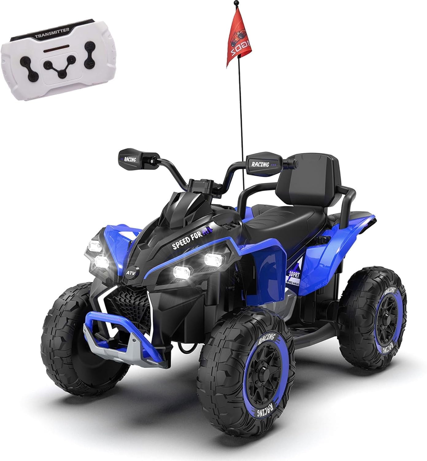 Track Seven 24V Kids Ride-On ATV, Four Wheeler Quad Electric Car with Remote, 2 Speeds, Bluetooth, LED Light, English Storytelling, Shock Absorber, Kids Electric ATV for Boys Girls Aged 3+, Black