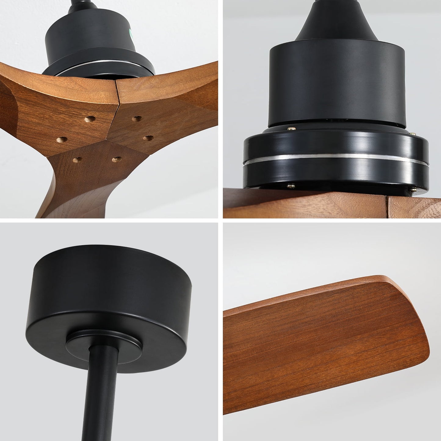 COOKCOK 52" Ceiling Fan, Outdoor Wood Ceiling Fan with Remote, 3 Carved Wood Fan Blade, Reversible Motor, Brown