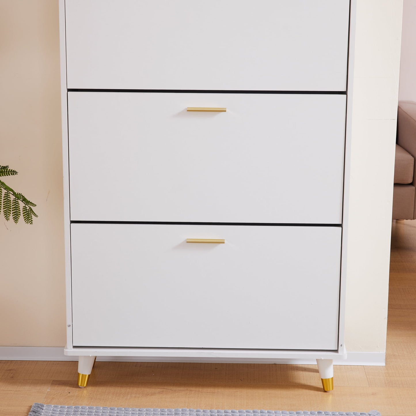 COOKCOK 3-Tier Flip Drawer Shoe Cabinets, Hat Coat Rack with Shoe Storage, Entryway Bedroom Armoire, Shoe Cabinet with Open Storage, White