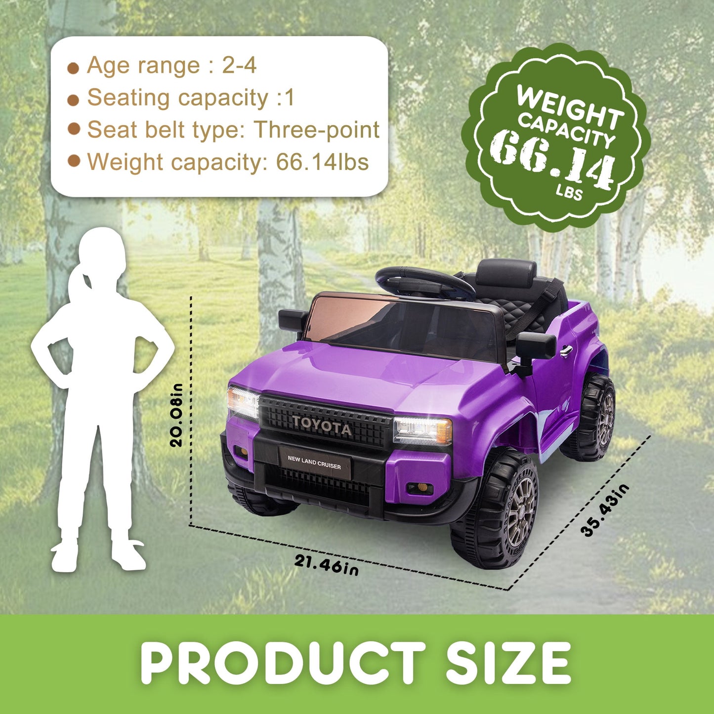 Track Seven 12V Ride on Car, Licensed Toyota LC250 Ride on Truck for Kids, Electric Car with Remote Control, Power Display, Music, Bluetooth, 12V Ride on Toy Car for Boys Girls Age 2+, Purple