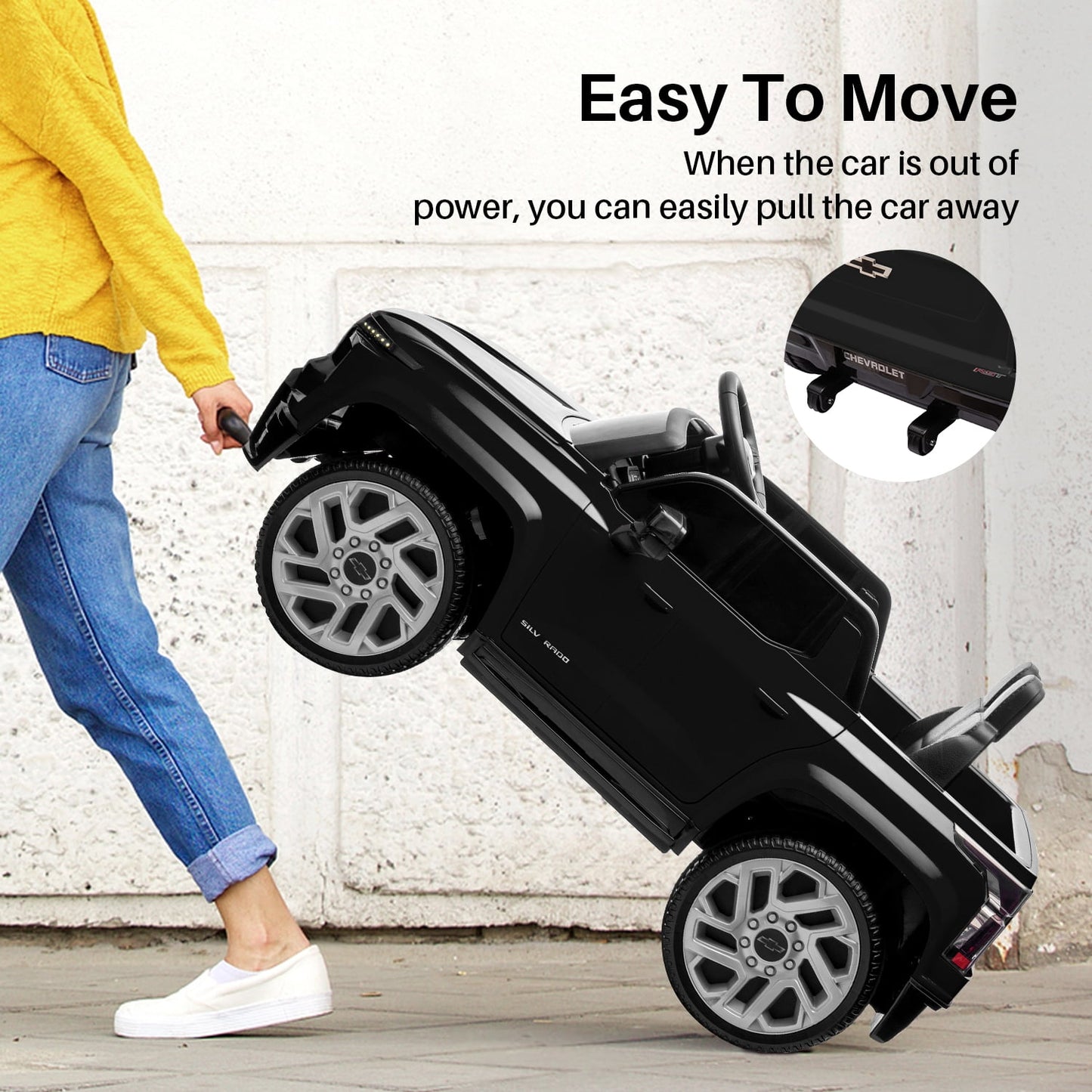 Track Seven 24V Ride on Car, Licensed Chevrolet Silverado Electric Car Truck with Remote Control, Bluetooth, LED Lights, Power Display, Rear Storage Ride on Toy Car for Boys Girls Age 3+, Black