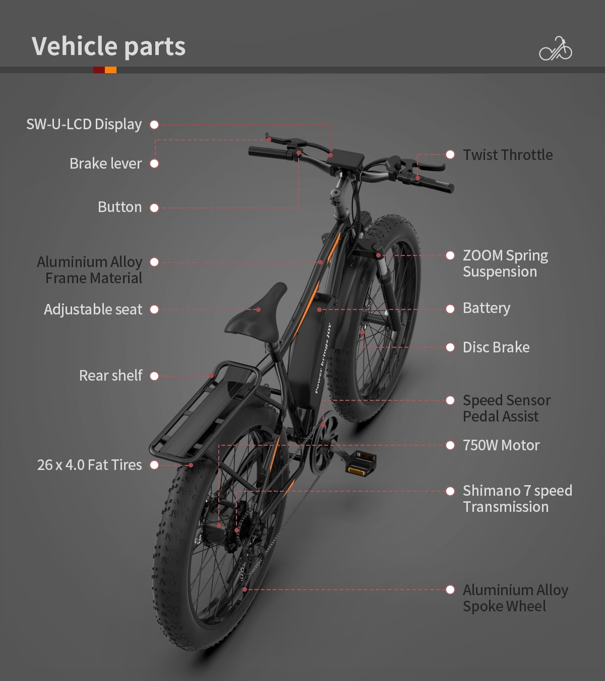 LISUEYNE 26" Electric Bike, 750W 48V 13AH Removable Li-ion Electric Mountain Bike, Dual Disc Brake, 19.9mph
