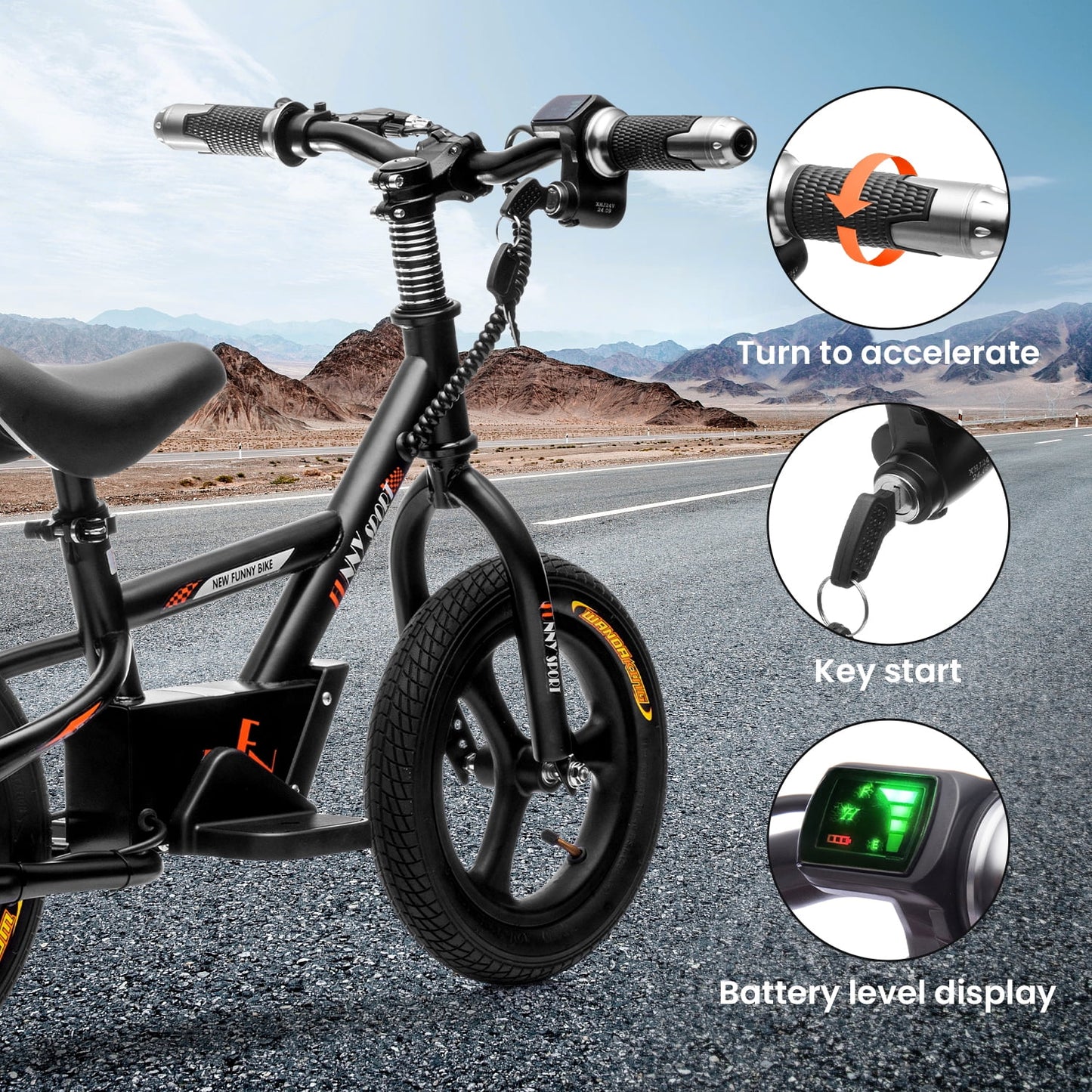 Track Seven 24V Electric Dirt Bike, Kids Electric Motorcycle, Max Speed 10 mph, Height Adjustable, Power Display, Hand-Operated Brakes, Electric Bike for Boys Girls Age 3+, 24V Ride on Car, Black