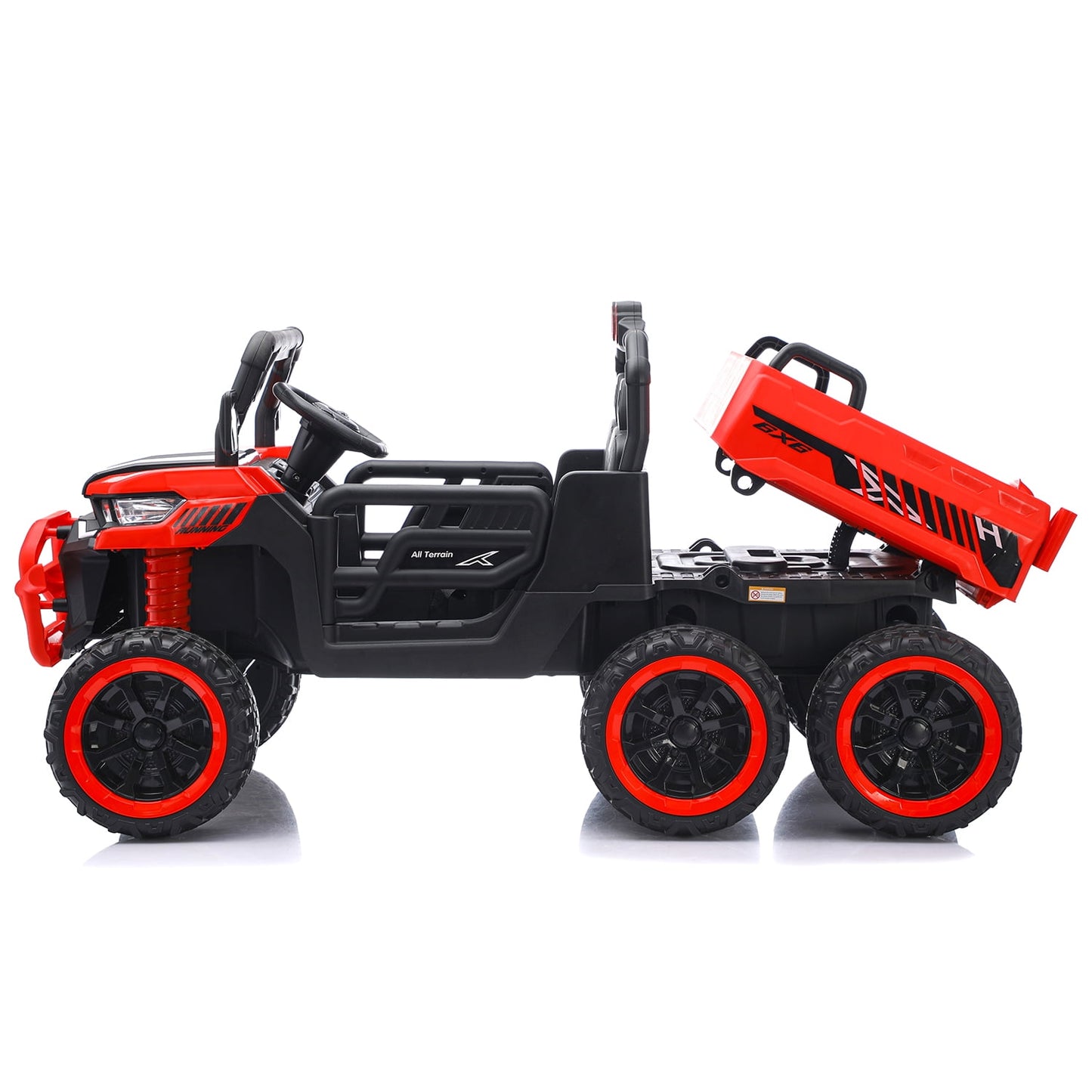 Track Seven 24V 2-Seater Ride on Dump Truck, 4WD 6-Wheel Kids Ride on Car w/Remote Control, Electric Dump Bed, Toy Shovel, Music, Max Speed 5 mph, 21" Large Seat, Ride on Toy for Kids Age 3+, Red