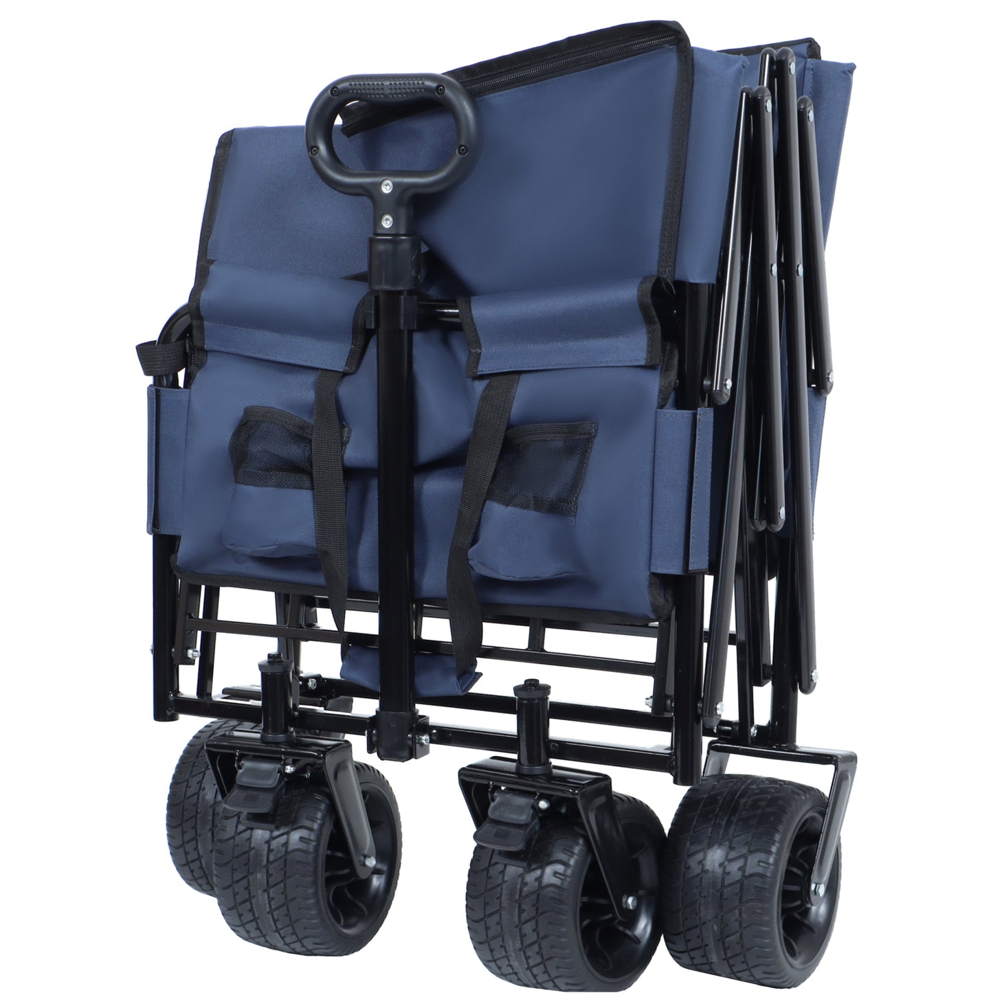 COOKCOK 3-in-1 Convertible Folding Wagon Cart with Bench Seat, 500lbs Heavy Duty Utility Wagon with Adjustable Handle, 180L Capacity All-Terrain Wheels for Camping, Beach, Garden, Dark Blue