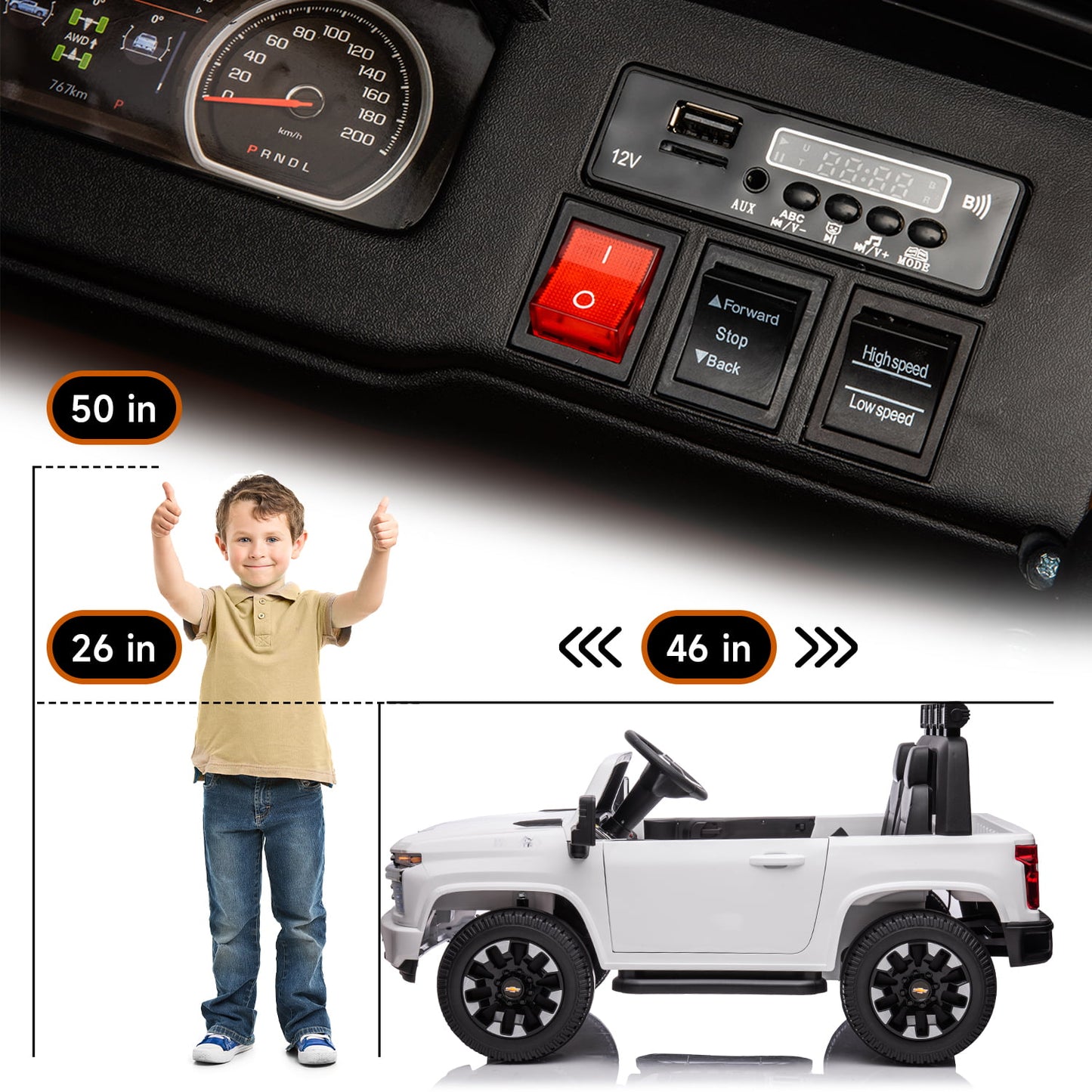 Track 7 24V Ride on Car, Licensed Silverado HD 2 Seater Electric Car for Boys Girls Age 3+, 24V Ride on Truck w/Remote Control, Music, ABC, White