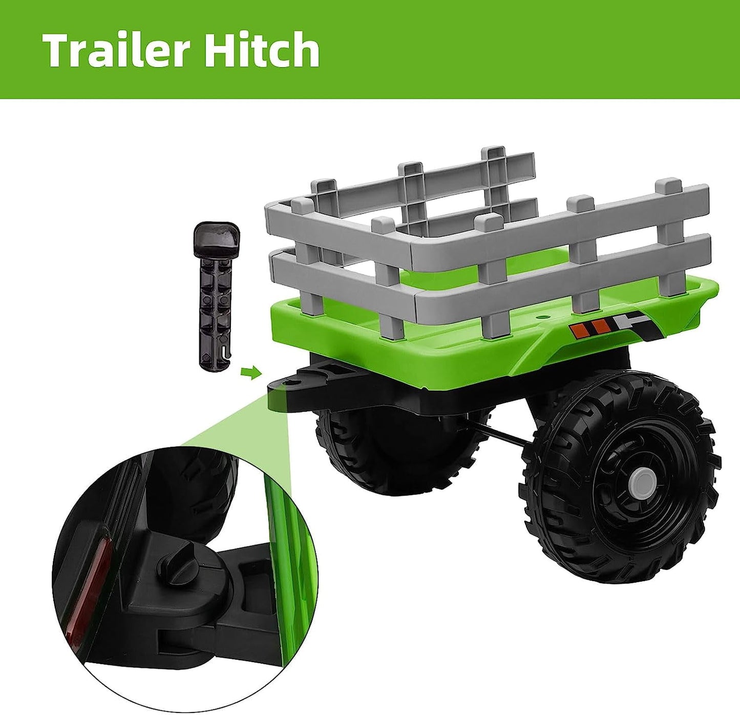 Track Seven 24V Ride on Tractor with Trailer, 400W Motor, 6-Wheels Ride on Truck Car with Remote Control, Music, Lights, Electric Tractor Max Speed 5 mph, Green
