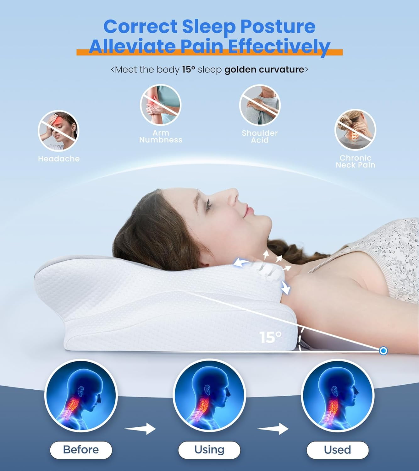 COOKCOK Pain Relief Cooling Pillow for Neck Support, Adjustable Cervical Pillow Cozy Sleeping, Odorless Ergonomic Contour Memory Foam Pillows, Orthopedic Bed Pillow for Side Back Stomach Sleeper