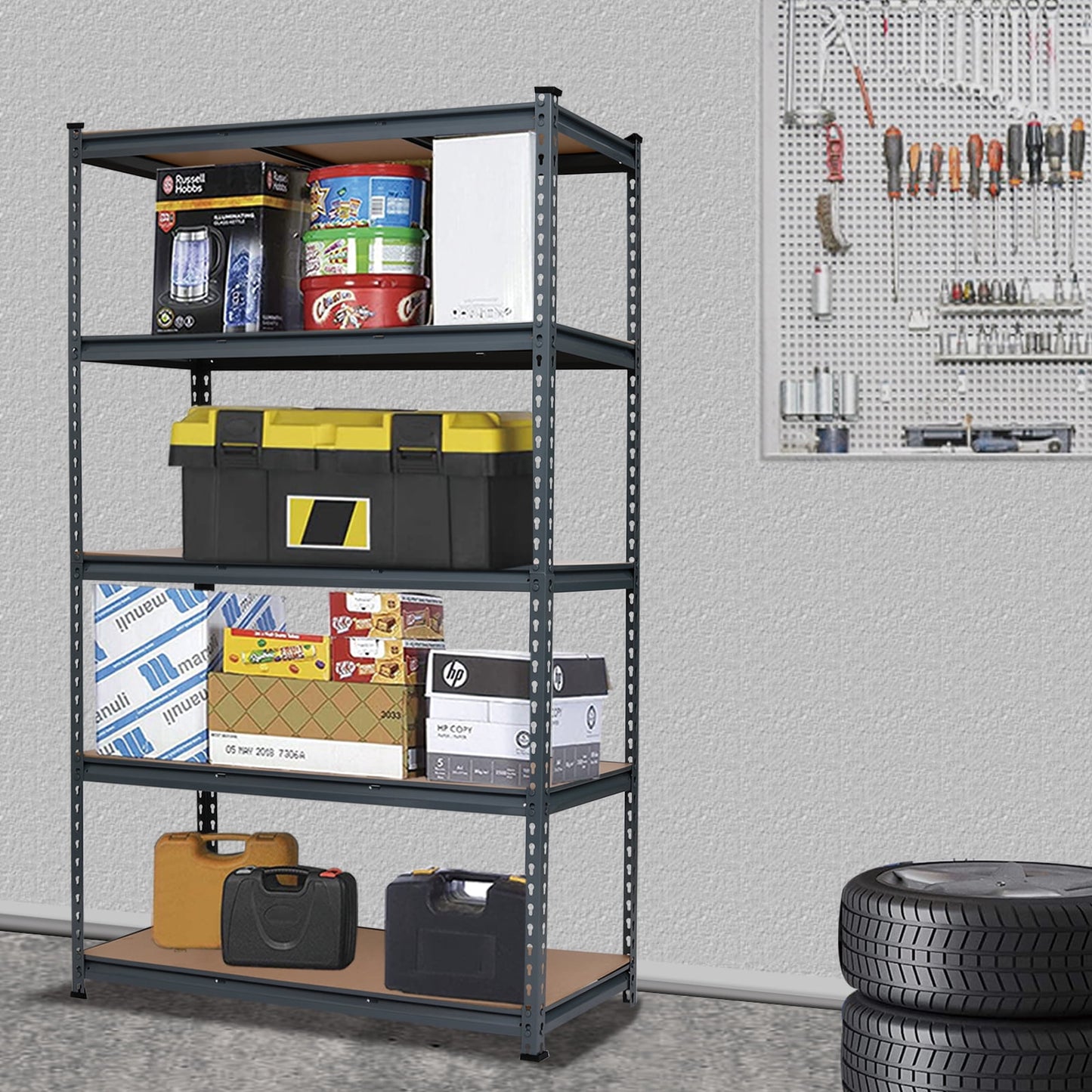 COOKCOK Storage Shelving Unit, 5 Tier Metal Shelf, 43.3“x17.7"x71, Adjustable Garage Storage Shelf, Heavy Duty Shelving Utility Shelf, 1500lbs Capacity, Grey
