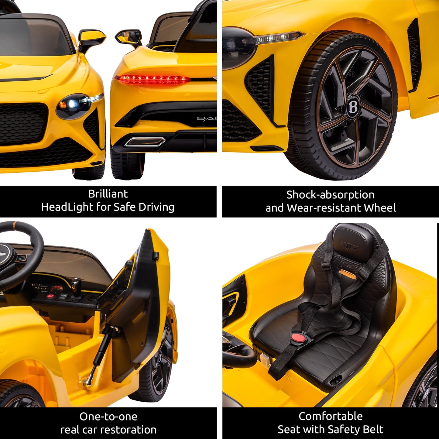 LISUEYNE Kids Ride on Car, 12V Licensed Bentley Mulsanne Electric Car for Kids Age 3+, Remote, Music, Yellow