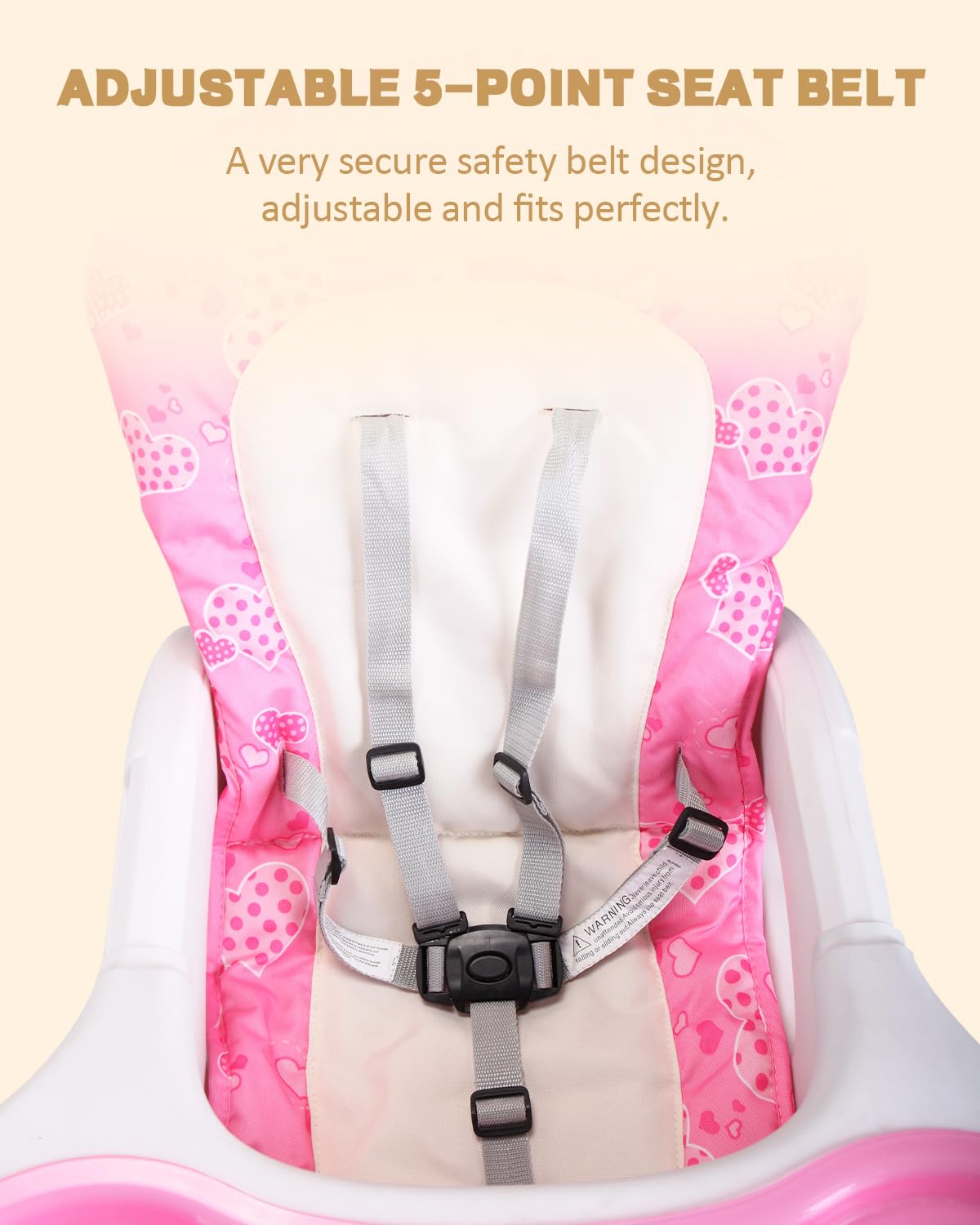 Track Seven 3-in-1 Convertible Baby High Chair for Toddlers, Adjustable Feeding Chair, Detachable Trays , Baby Feeding Chair with Detachable Trays,5-Point Safety Buckle,Pink