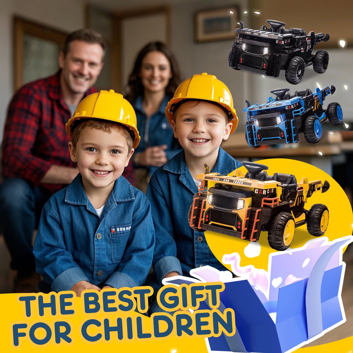 Track Seven 24V Ride on Car, 2-Seater Kids Ride on Dump Truck with E-Rear Dump, Remote, Bluetooth, LED Lights, 19.69" Width Seat, Max 5mph, 400W Motor, Electric Car for Boys Girls Age 3+, Black