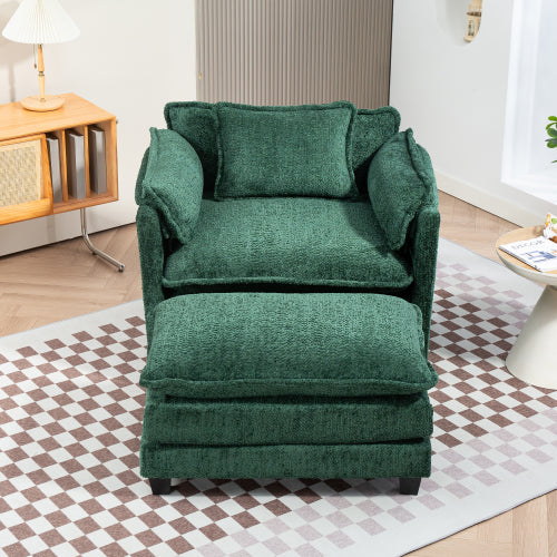 COOKCOK Oversized Accent Chair with Ottoman, Big Comfy Modular Cloud Accent Armchair for Living Room, Bedroom, Green