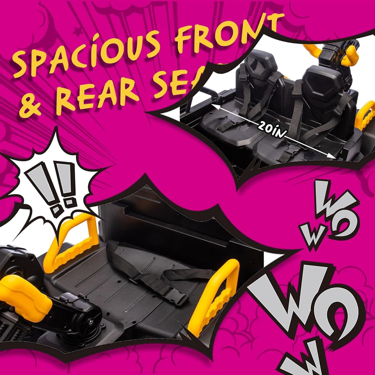 Track Seven 24V Ride on Car, 3-Seater Elecric car with Water Gun, Bluetooth, Remote Control, LED Lights, 2WD/4WD, Off-Road Truck for Boys Girls Age 3+, Yellow