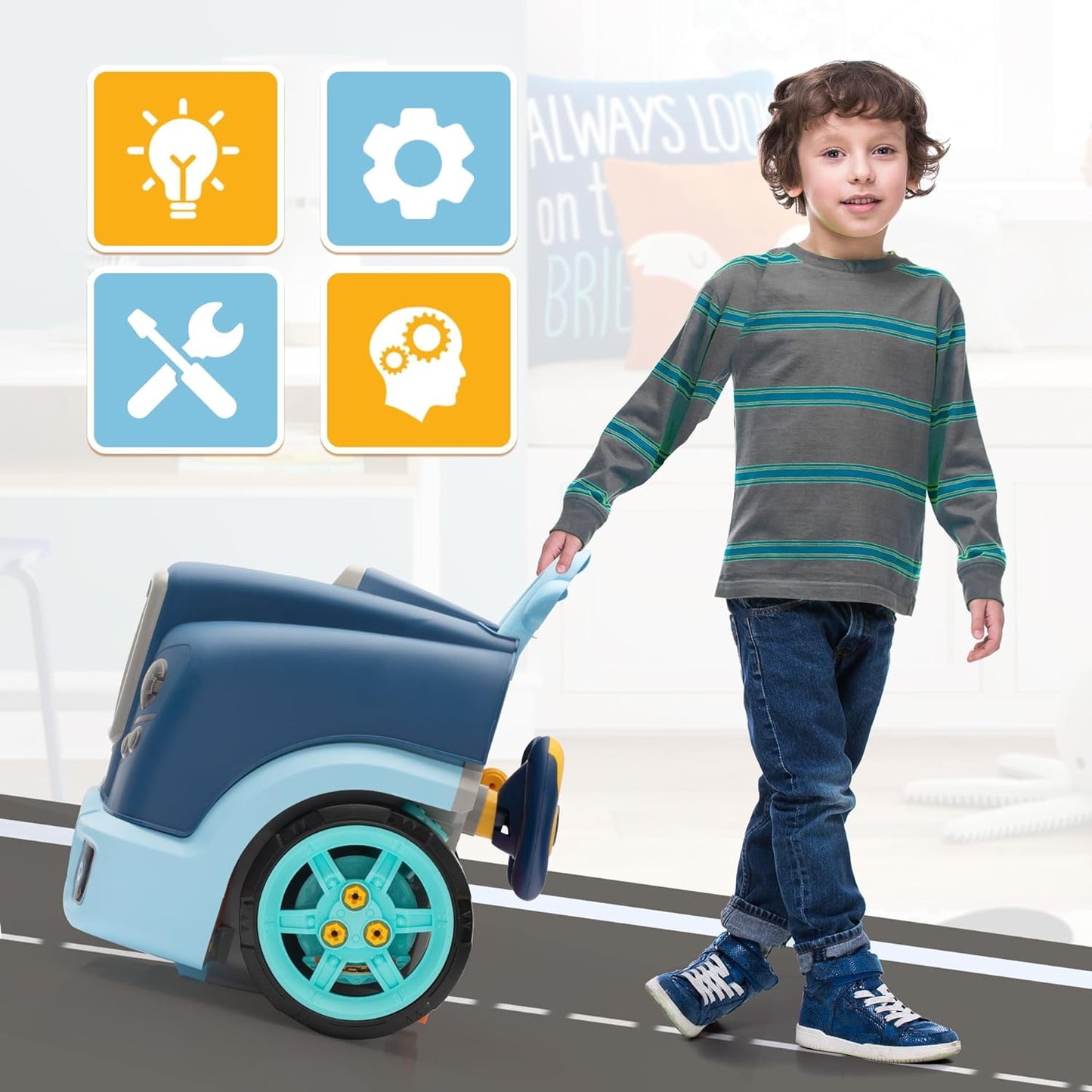 Track Seven Interactive Car Engine Toy Set, Kids Mechanic Repair Set, Build and Play with Engine Building Kit, Large Truck Toy Engine, Gifts Boy and Girls Child, Blue