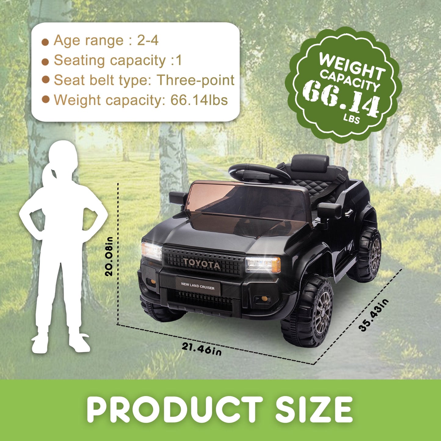 Track Seven 12V Ride on Car, Licensed Toyota LC250 Ride on Truck for Kids, Electric Car with Remote Control, Power Display, Music, Bluetooth, 12V Ride on Toy Car for Boys Girls Age 2+, Black