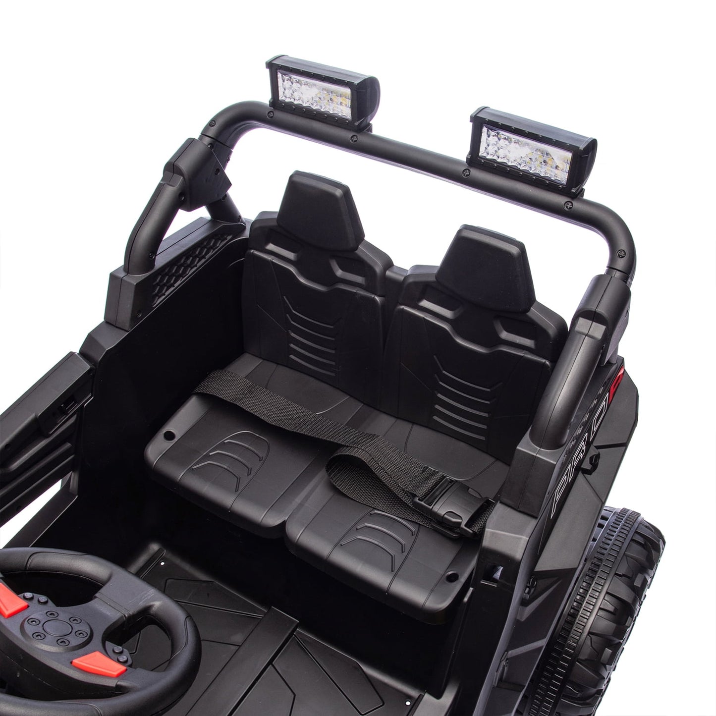 Track Seven 24V Ride on Car, 2WD Electric Off-Road UTV Truck w/ 400W Motors, Remote Control, Large Seat, Bluetooth, Lights, Power Display, Portable Handle, Electric Car for Boys Girls Aged 3+, Black