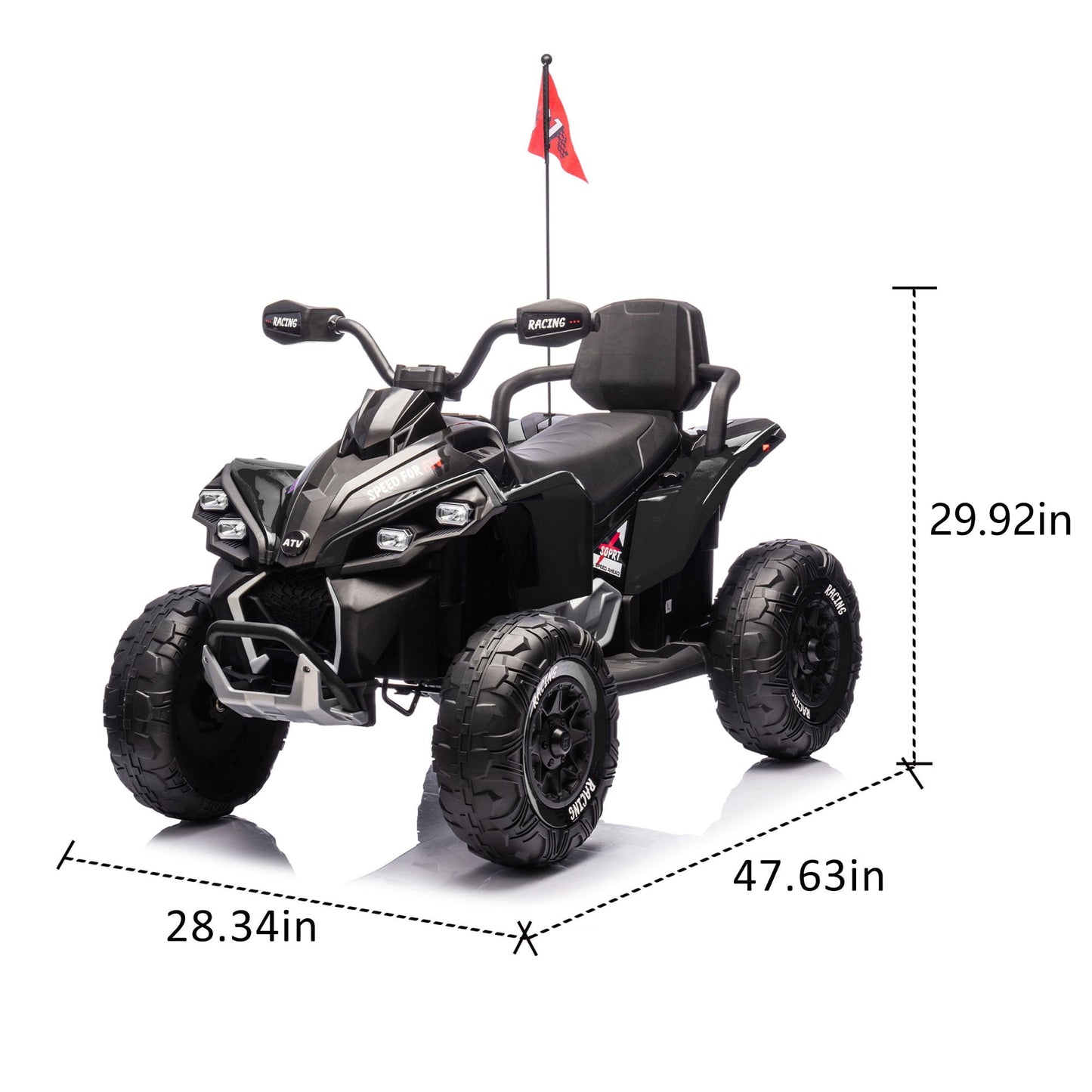 Track Seven 24V Kids Ride-On ATV, Four Wheeler Quad Electric Car with Remote, 2 Speeds, Bluetooth, LED Light, English Storytelling, Shock Absorber, Kids Electric ATV for Boys Girls Aged 3+, Black