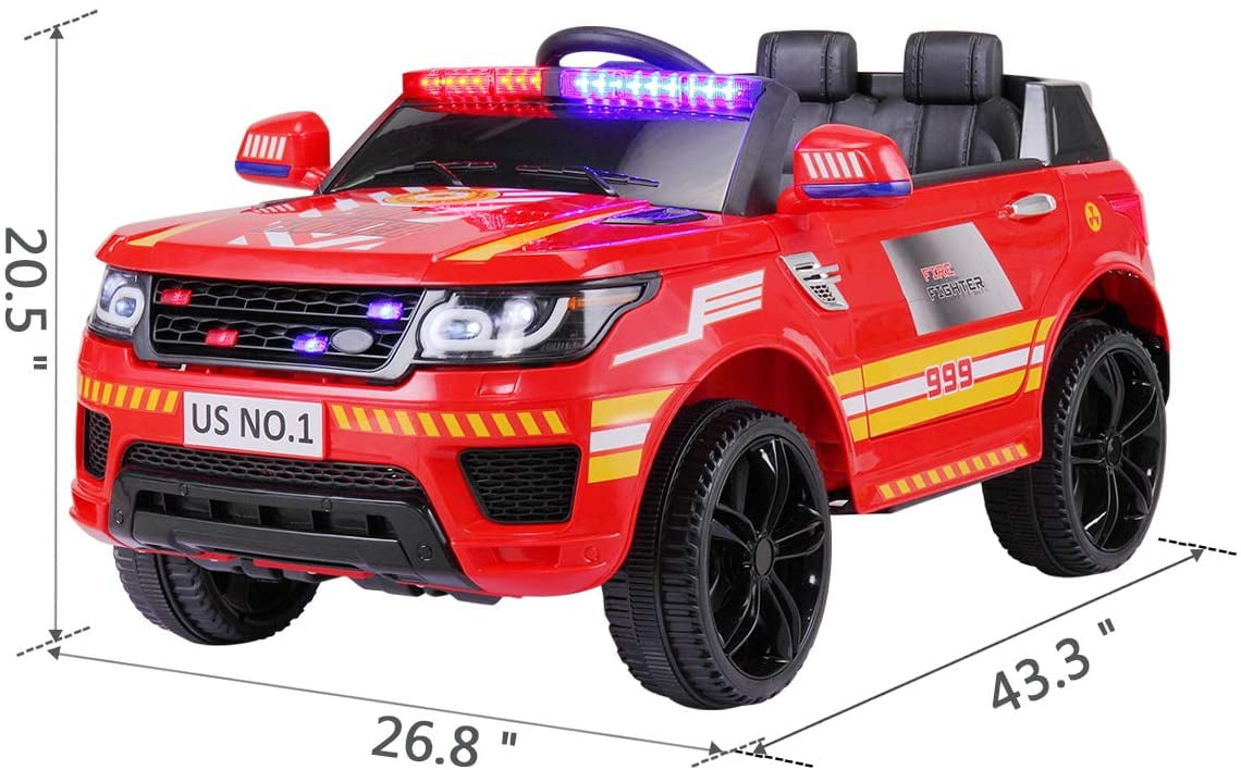 LISUEYNE Kids Ride on Police Car, 12V Electric Car for Boys Girls Age 3+, Flashing Siren, Microphone, Remote Control, Red