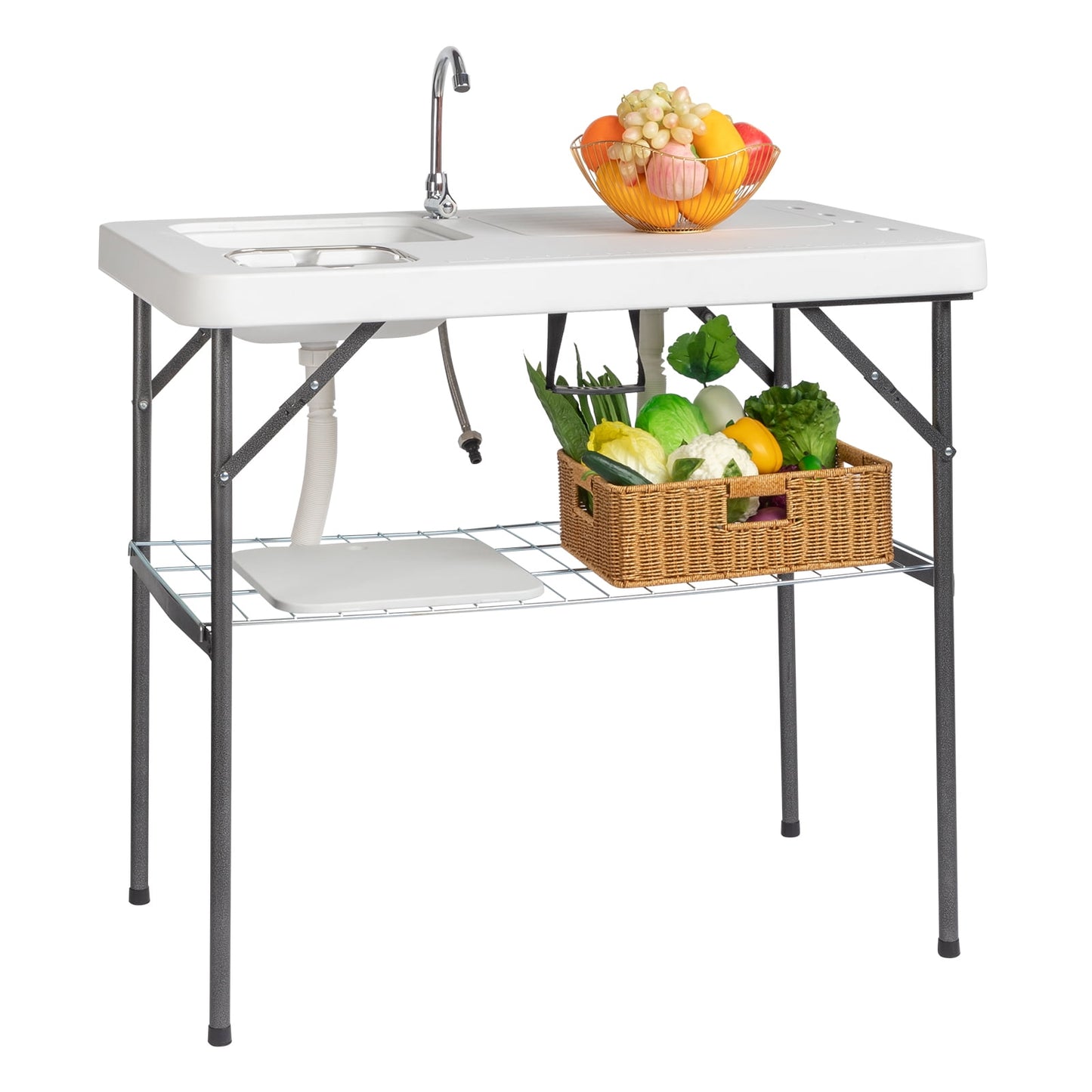 COOKCOK HDPE Rectangular With Barbed Wire Foldable Outdoor Table,39.76"L x 25.78"W x 36.2"H, White