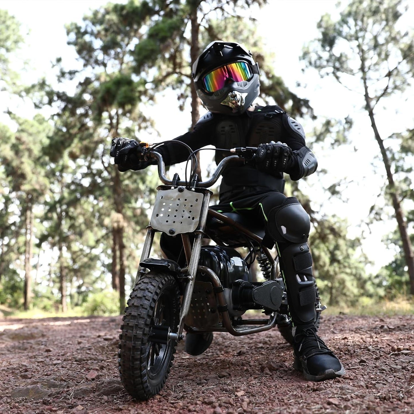 Track Seven 37.7CC 4-Stroke Dirt Bike for Kids, 1.36HP Gas Powered Off Road Trail Mini Bike, Rear Disc Brakes Motorcycles, Max Load 189 Lb, Safety Features for Ages 6+, Up to 15 MPH, Bronze