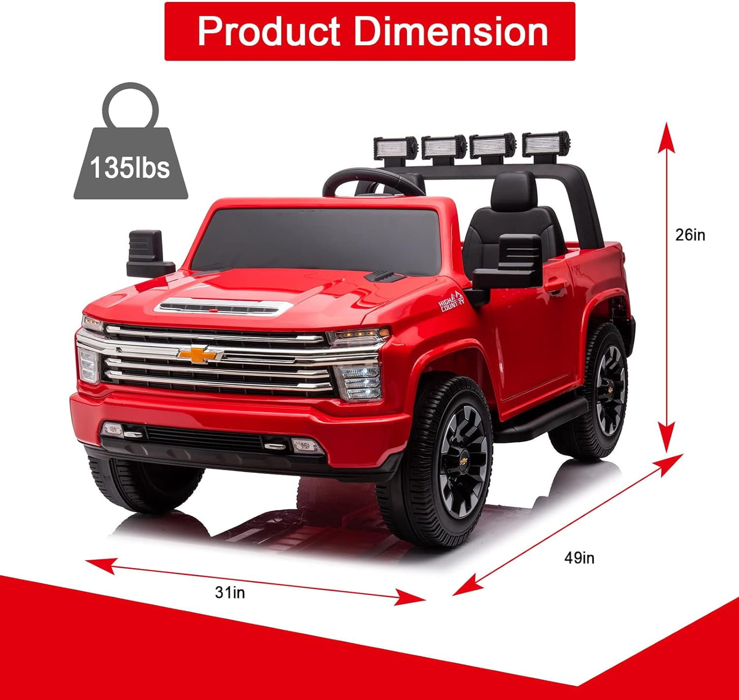 LISUEYNE 24 V Ride on Car, Licensed Silverado HD 2 Seater Electric Car for Boys Girls Age 3+, 24 V Ride on Truck with Remote Control, Music, ABC, Red