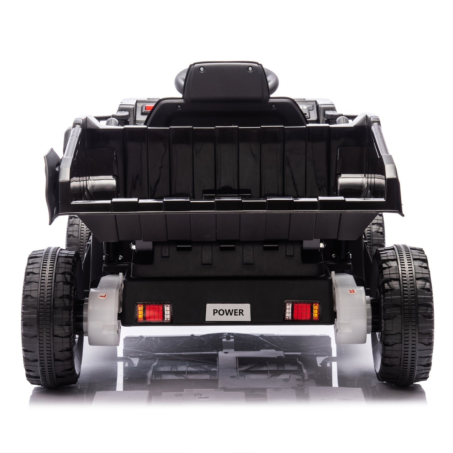 Track Seven 12V Electric Ride-On Dump Truck, Parental Remote Control, 2WD Rear-Wheel Suspension, Electric Dump Bed & Bonus Shovel, Bluetooth Multimedia, Adjustable Volume & Speed, LED Lighting, Black