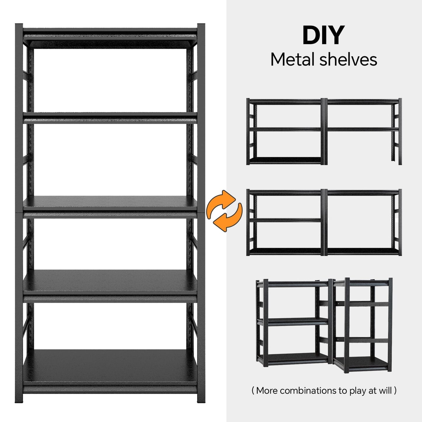 COOKCOK Storage Shelving Unit, 5-Tier Metal Shelf, 31.5"x15.7"x63", Adjustable Garage Shelves, Load 2000LBS, Kitchen Shelf with Protective Side, Black