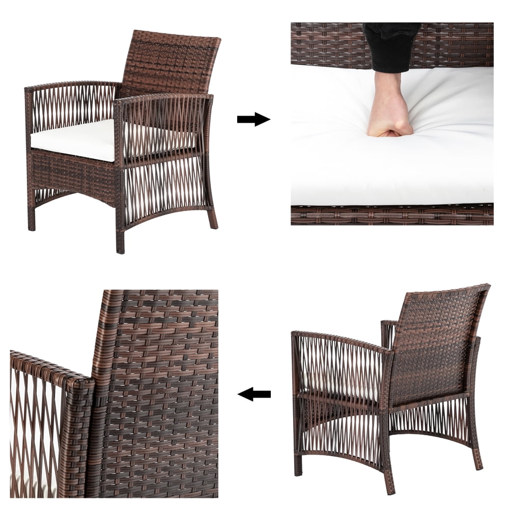 COOKCOK 4 Pieces Patio Set,Outdoor Wicker Patio Furniture Sets,Bistro Set Rattan Arm Chair Conversation Sets with Tempered Glass Coffee Table,Rattan Sofa Set,Brown