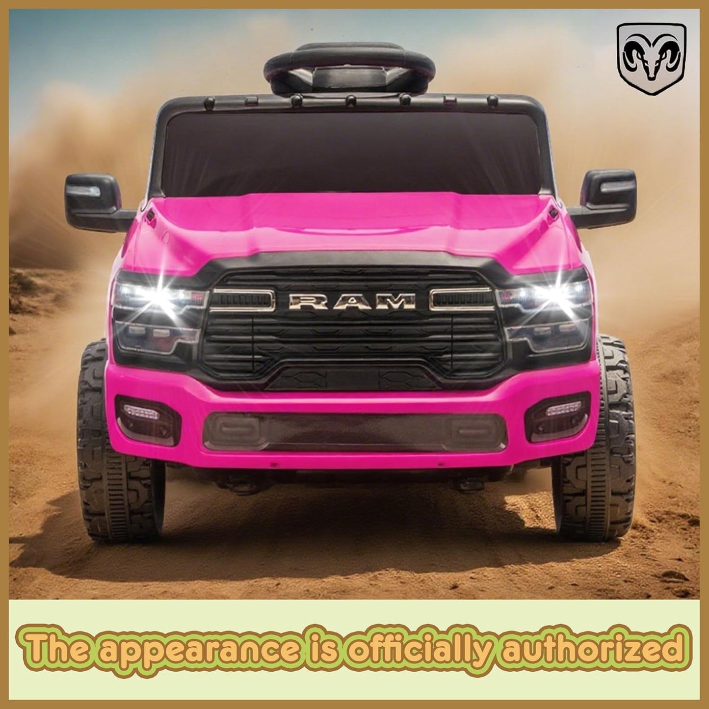 Track Seven 12V Ride on Car, Licensed Dodge RAM 3500 Ride On Truck with Remote Control, Rear Shock Suspension, LED Headlights, Low Battery Alarm, Bluetooth, Music, Ride on Toy for Kids Aged 3+, Pink