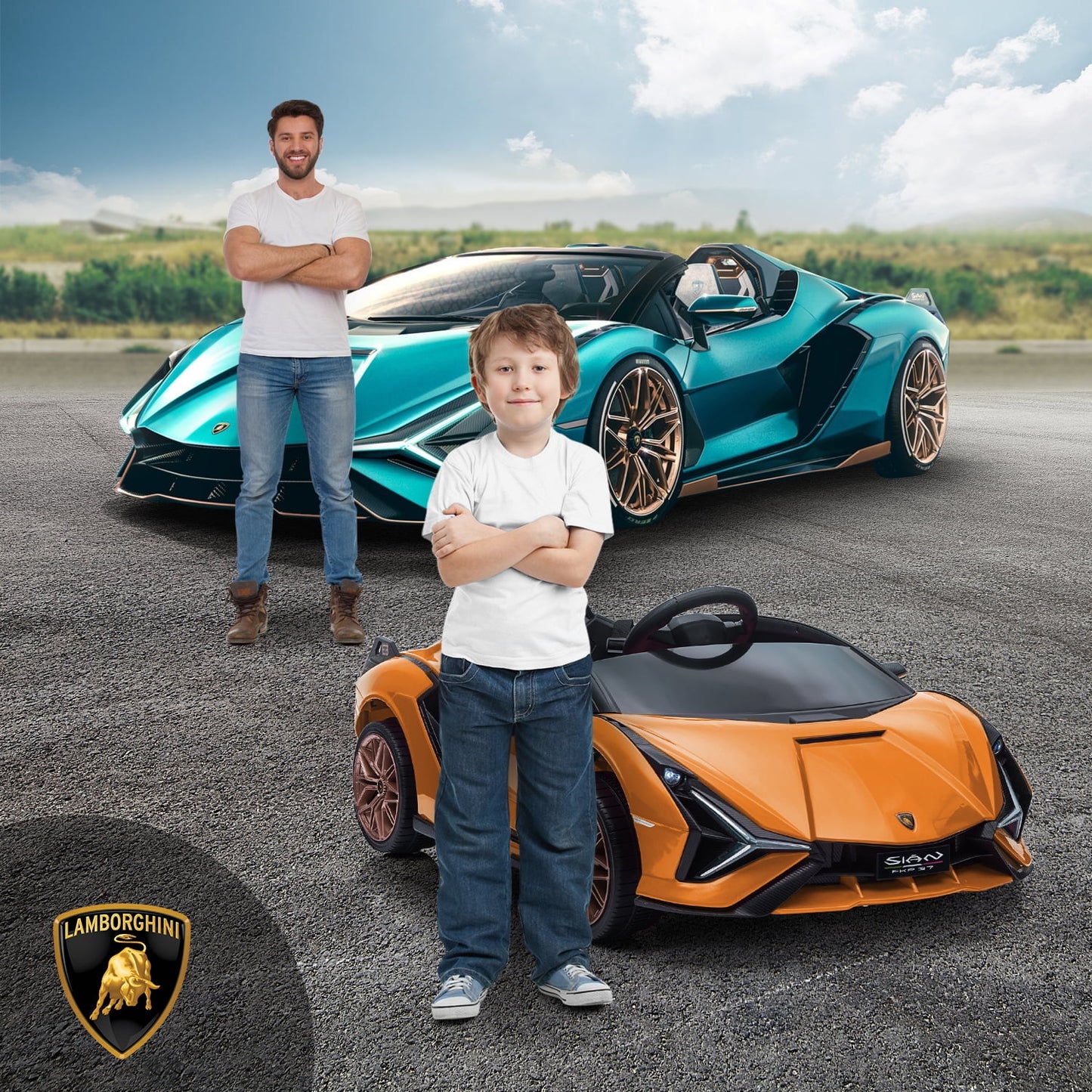 LISUEYNE Kids Ride on Car, 12V Lamborghini Sian Electric Car for Boys Girls, Remote Control, Orange