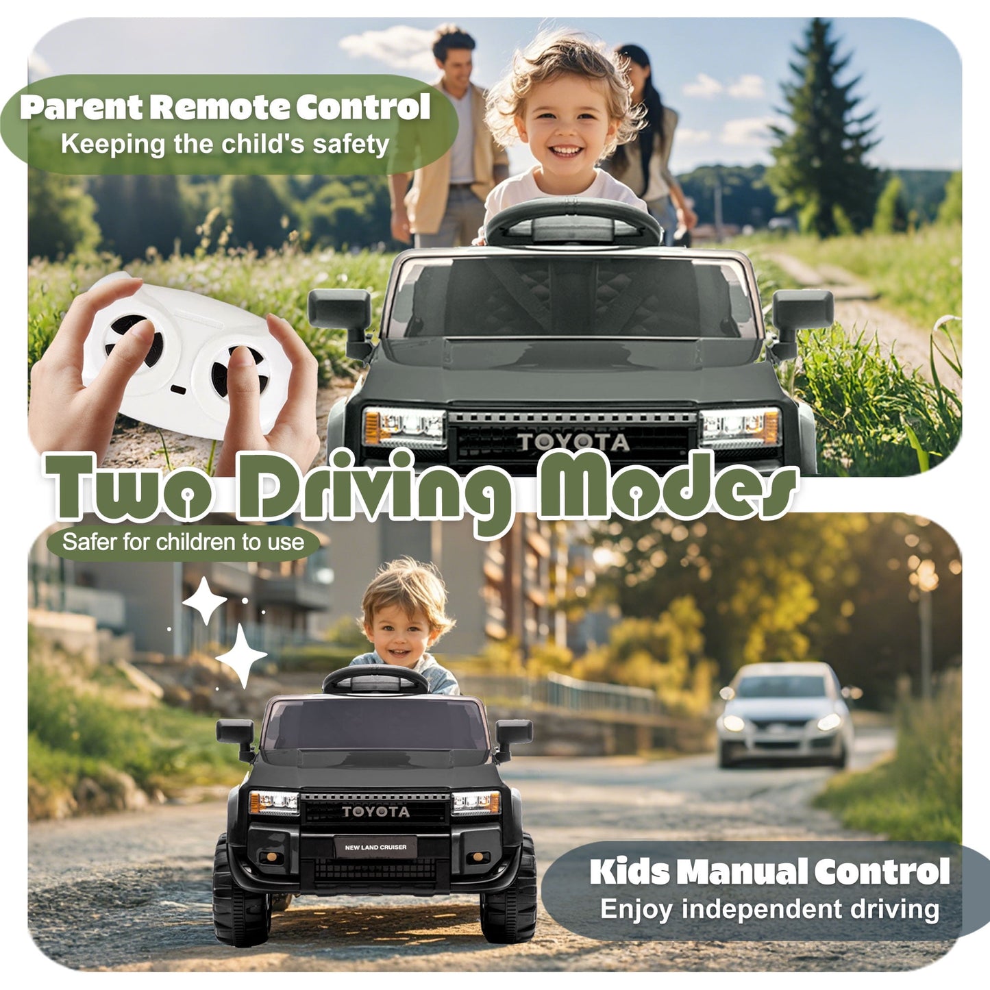 Track Seven 12V Ride on Car, Licensed Toyota LC250 Ride on Truck for Kids, Electric Car with Remote Control, Power Display, Music, Bluetooth, 12V Ride on Toy Car for Boys Girls Age 2+, Black