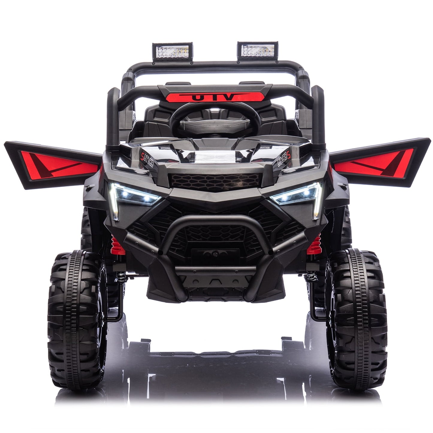 Track Seven 24V Ride on Car, 2WD Electric Off-Road UTV Truck w/ 400W Motors, Remote Control, Large Seat, Bluetooth, Lights, Power Display, Portable Handle, Electric Car for Boys Girls Aged 3+, Black