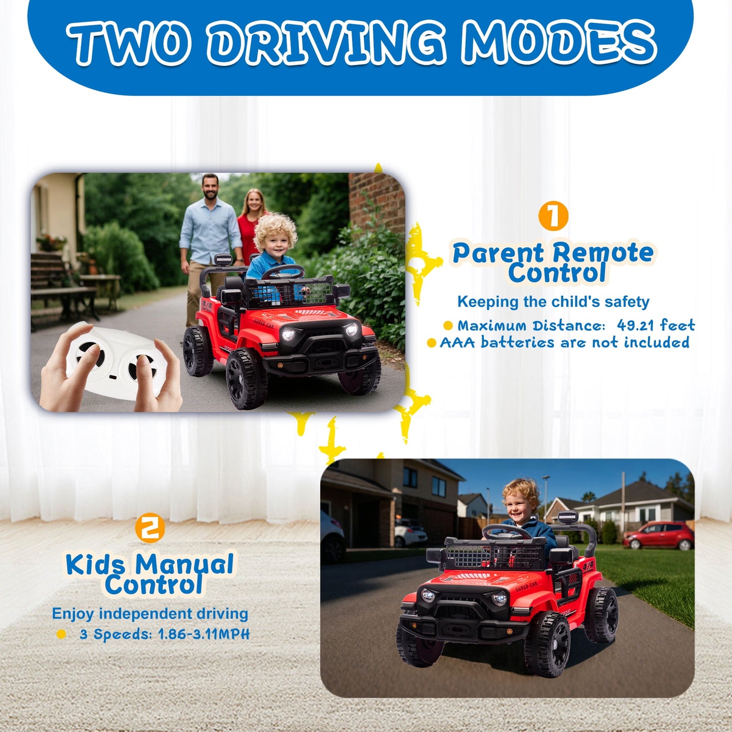 Track Seven 24V Kids Ride on Truck, Electric Car with Remote Control, Four-Wheel Suspension, Power Display, Bluetooth, MP3 Player, LED Lights, Kids Ride on Toy Car for Boys Girls Aged 3+, Red