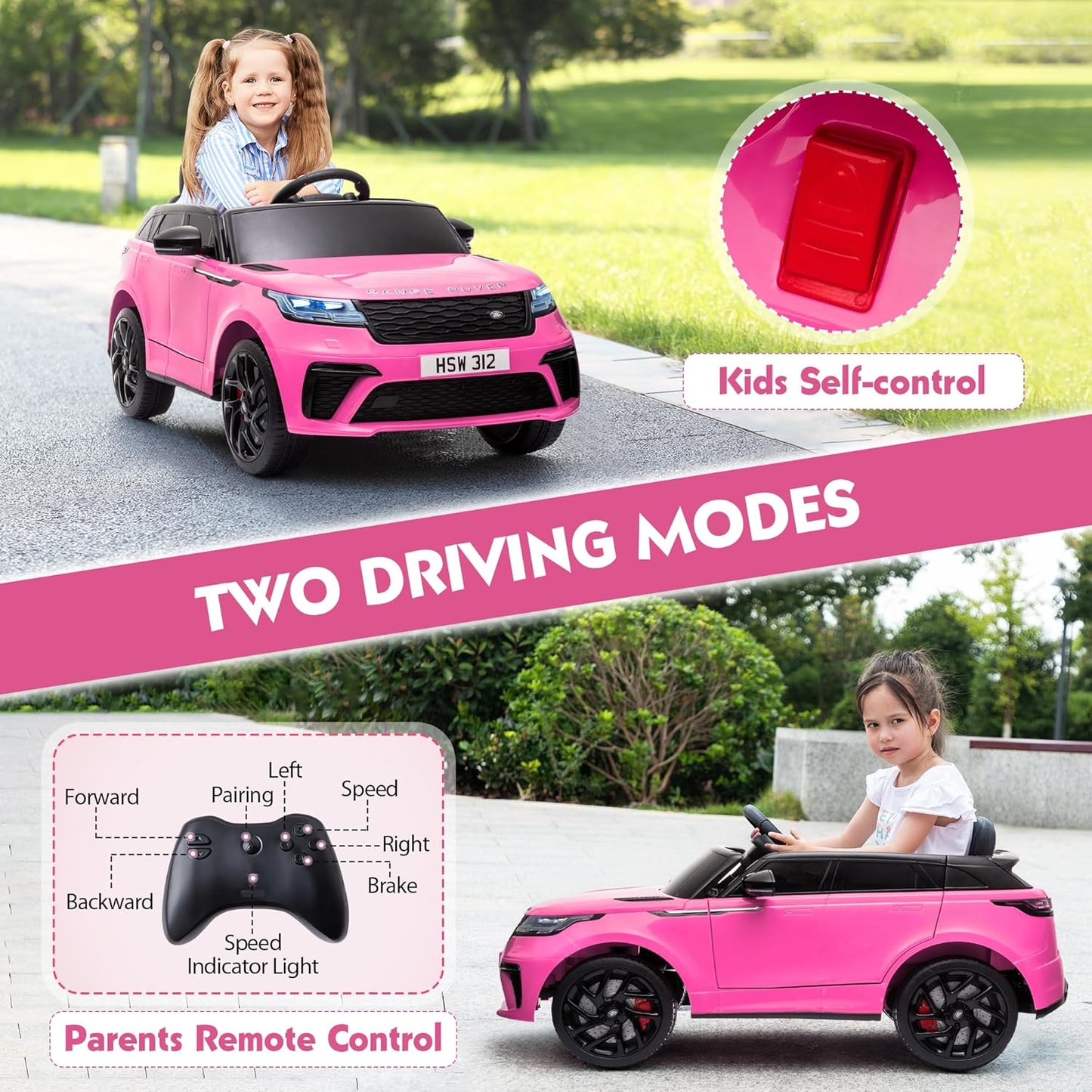 Track 7 Licensed Range Rover Kids Ride-On Car, 12V Electric Vehicle , Remote Control, LED Lights, Double Doors, Soft Start, Electric Car, BLACK