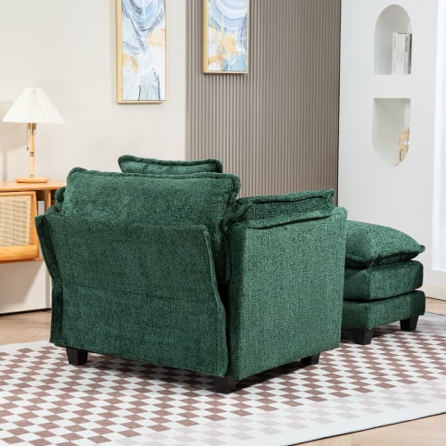 COOKCOK Oversized Accent Chair with Ottoman, Big Comfy Modular Cloud Accent Armchair for Living Room, Bedroom, Green