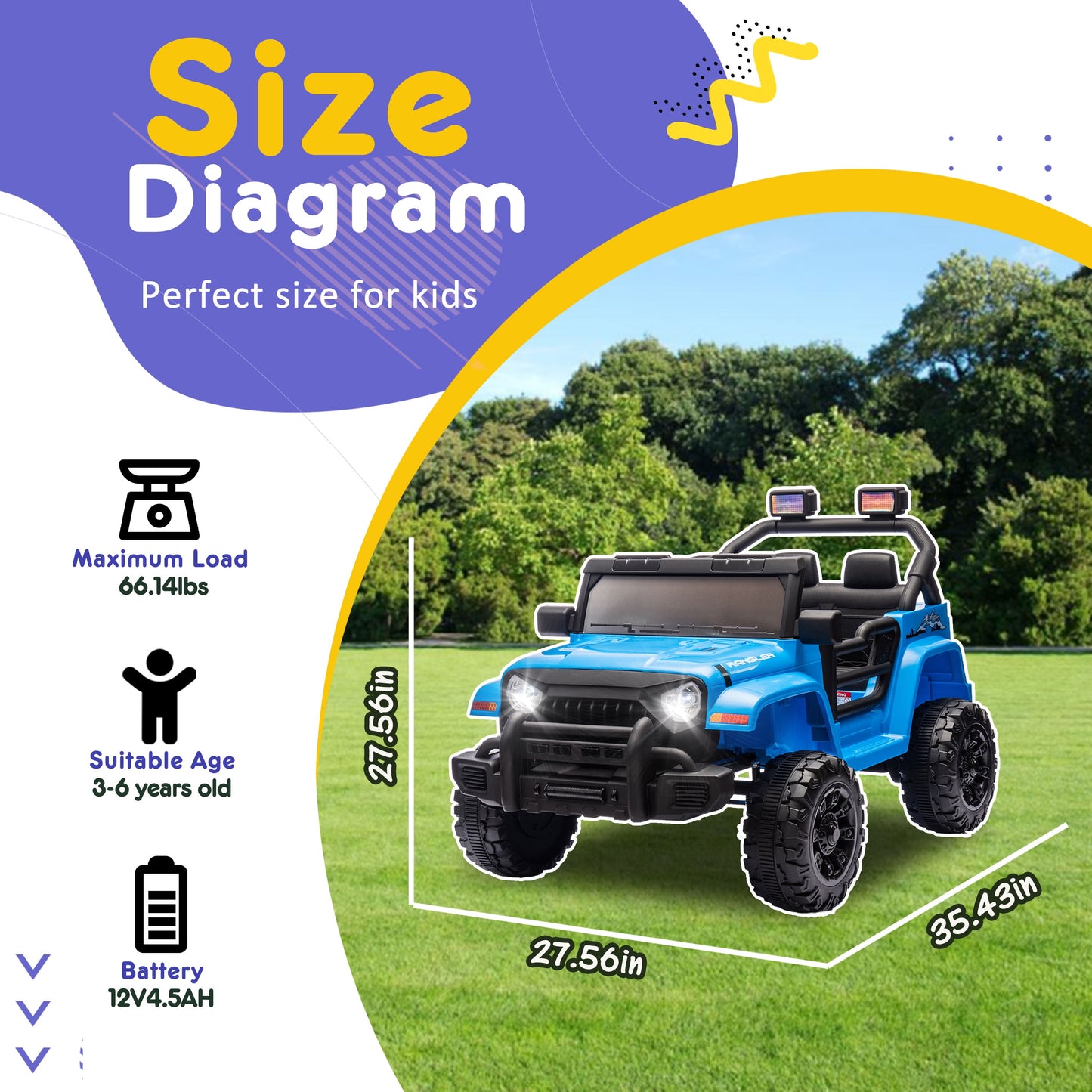 Track Seven 12V Kids Ride on Truck, Electric Car with Remote Control, Off-Road Truck for Boys Girls age 3+, Music, Bluetooth, Spring Suspension with DIY Stickers, Blue