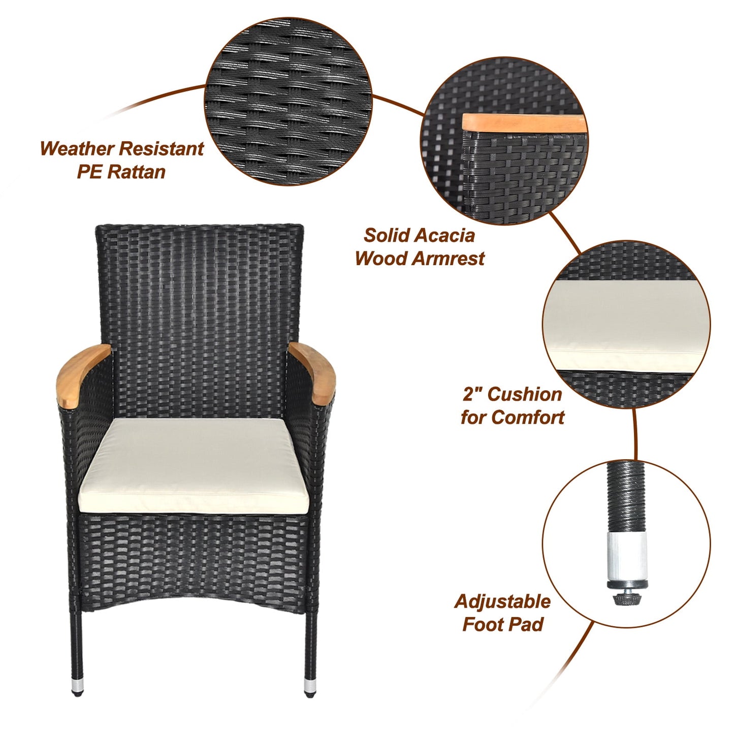 COOKCOK 7 Piece Patio Dining Set, Outdoor Acacia Wood Table & Chairs with Soft Cushion, Garden, Black