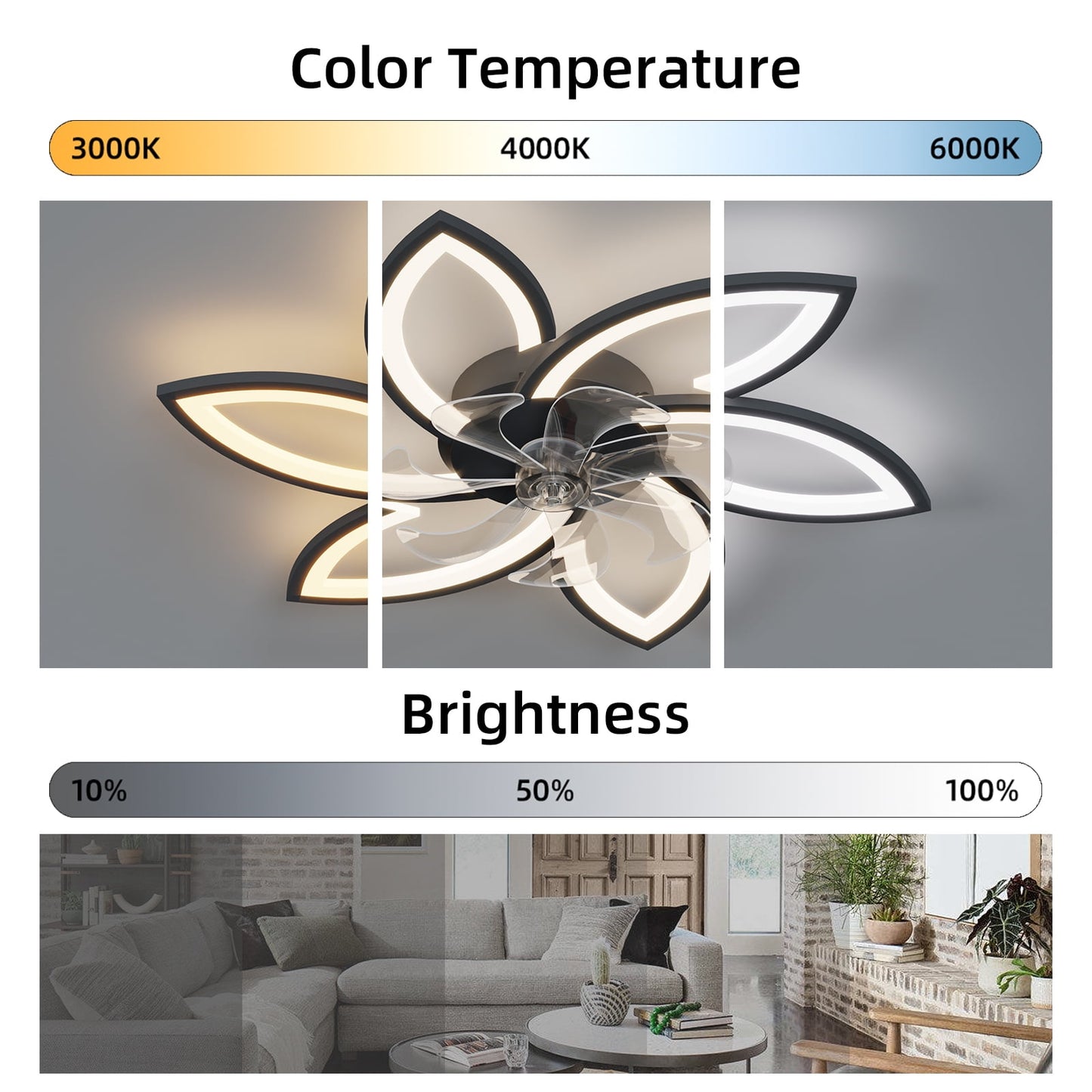 COOKCOK 30.7In Modern Low Profile Ceiling Fans with Dimmable Led Light, Flower Shape Ceiling Light Fan with Remote Control/app Control, Timing 6 Gear Speeds Fan Ceiling Lamp