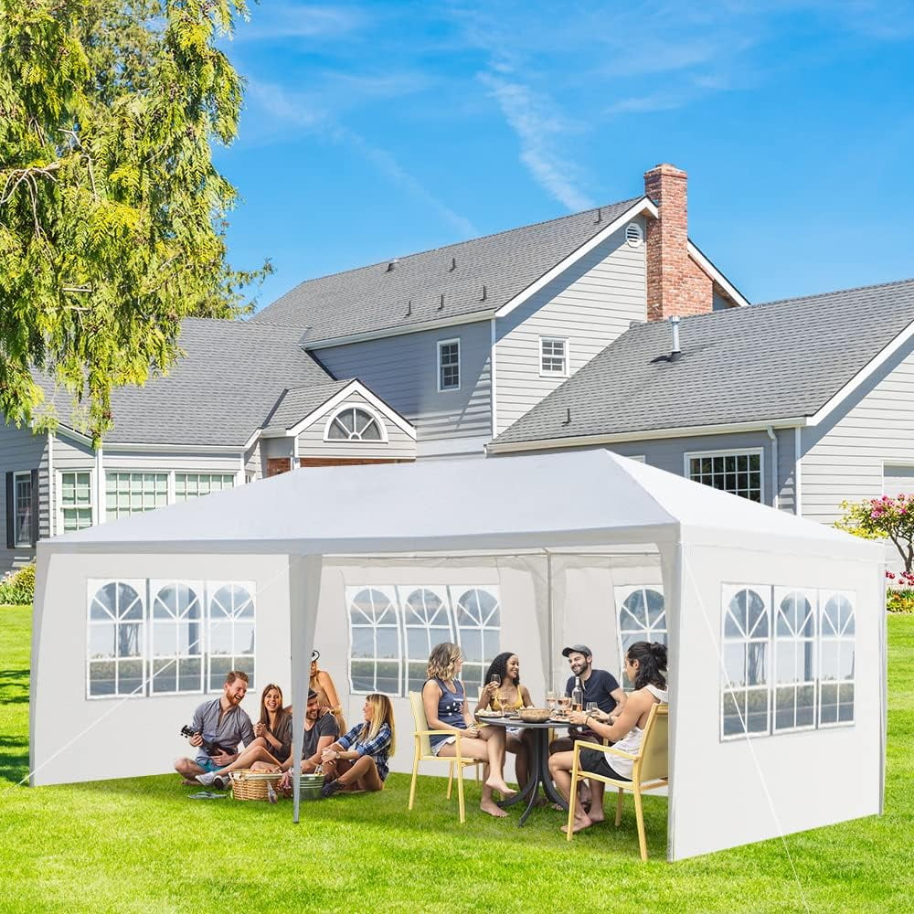 COOKCOK 10'x20' Outdoor Party Tent, Canopy Tent with 4 Removable Sidewalls, Heavy Duty Tents for Parties Events, Waterproof Canopy Patio Wedding Gazebo, White