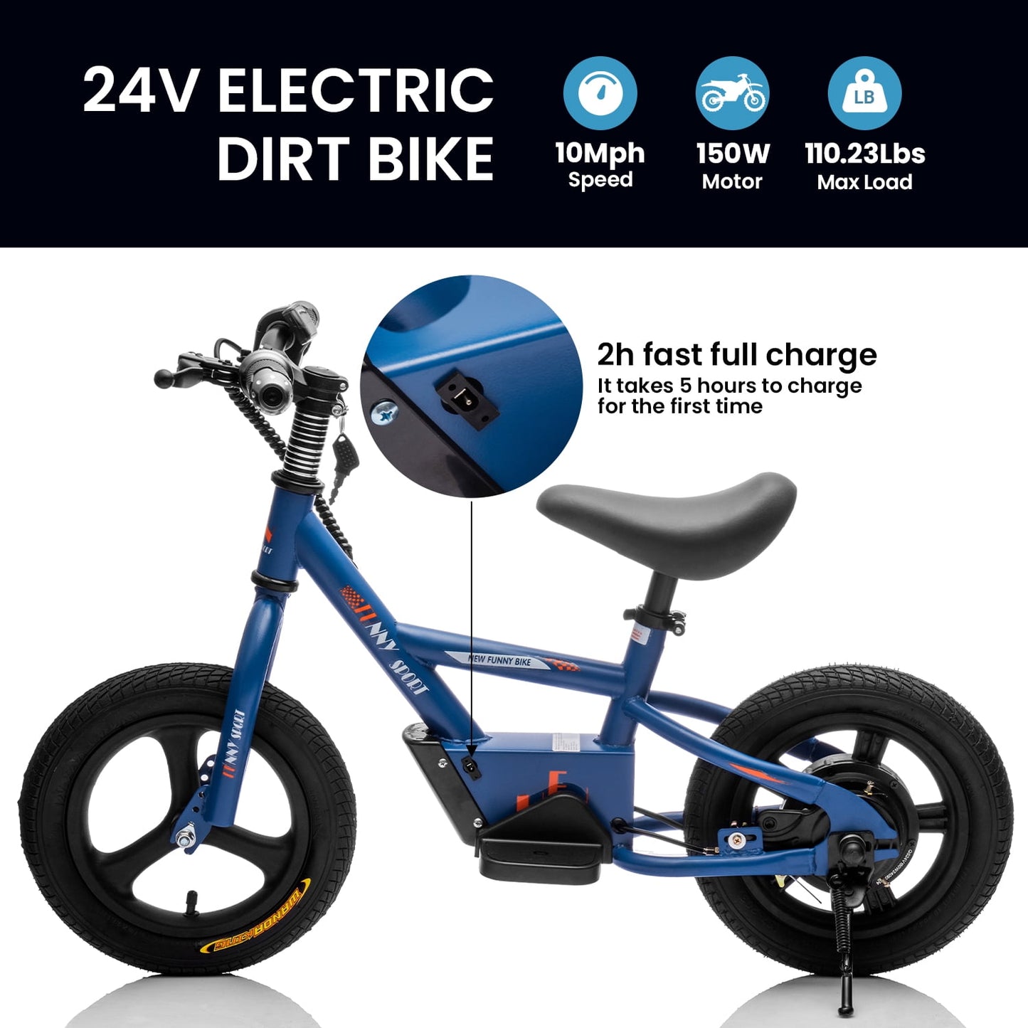 Track Seven 24V Electric Dirt Bike, Kids Electric Motorcycle, Max Speed 10 mph, Height Adjustable, Power Display, Hand-Operated Brakes, Electric Bike for Boys Girls Age 3+, 24V Ride on Car, Blue