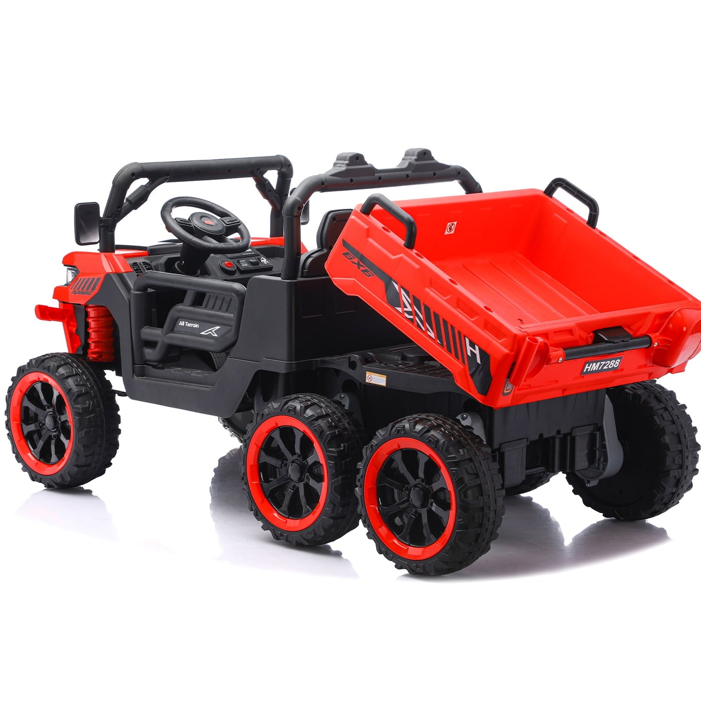 Track Seven 24V 2-Seater Ride on Dump Truck, 4WD 6-Wheel Kids Ride on Car w/Remote Control, Electric Dump Bed, Toy Shovel, Music, Max Speed 5 mph, 21" Large Seat, Ride on Toy for Kids Age 3+, Red