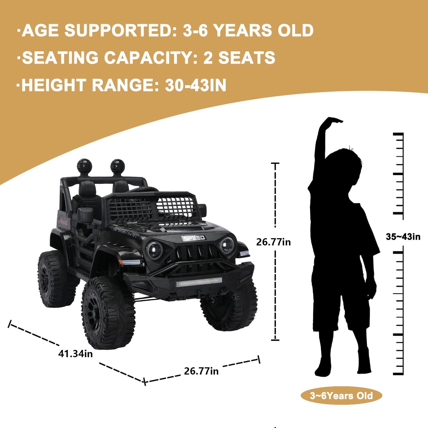 Track 7 Kids Ride on Truck, 12V Ride on Car with Remote Control, Kids Electric Car, Bluetooth, LED Lights, MP3, Black