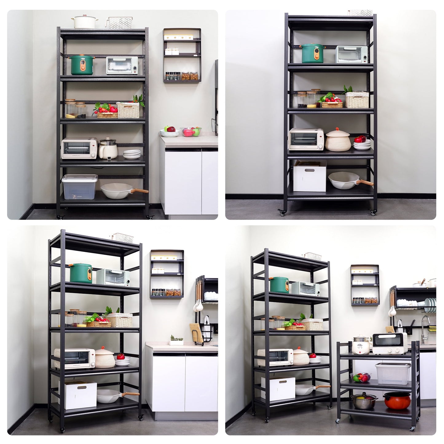 COOKCOK 4-Tier Storage Shelving Unit, Heavy Duty Metal Shelf with Wheels, 31.5"x15.7"x63", Adjustable Garage Shelves, Load 2000LBS, Kitchen Shelf with Protective Side