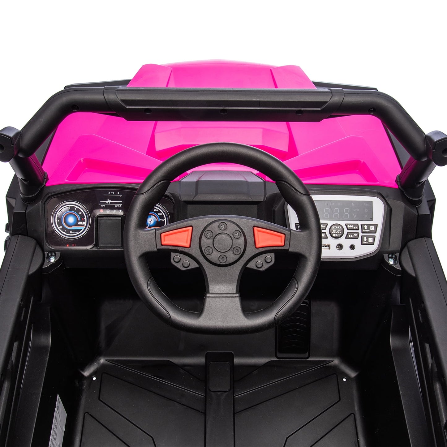 Track Seven 24V Ride on Car, 2WD Electric Off-Road UTV Truck w/ 400W Motors, Remote Control, Large Seat, Bluetooth, Lights, Power Display, Portable Handle, Electric Car for Boys Girls Aged 3+, Pink